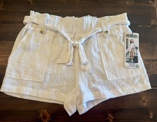 NWT Rewash Women s White High-Waist Tie Front 100 Cotton Shorts Size S
