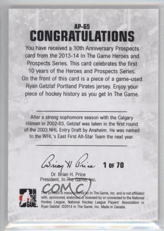2013-14 ITG Heroes and Prospects 2014 Spring Expo 1/1 Ryan Getzlaf #AP-65 2a8 - Image 2 of 3