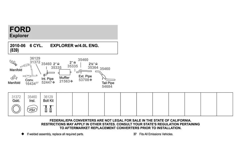 For Ford Explorer 2006-2010 Walker Aluminized Steel Exhaust Intermediate Pipe Foto 2 de 3