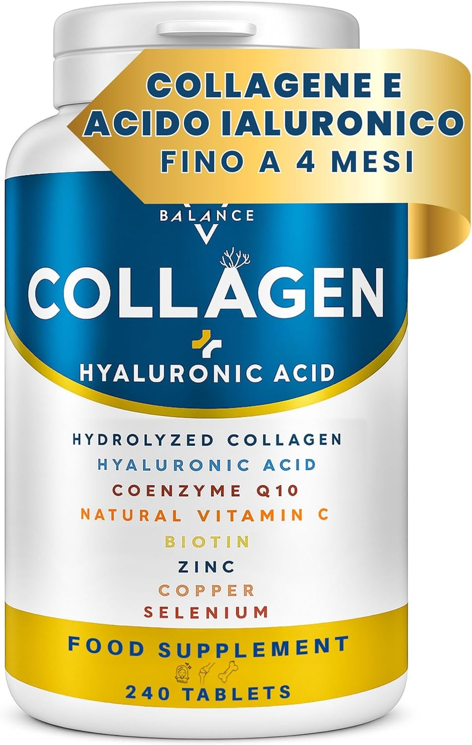Collagene Idrolizzato 2000mg e Acido Ialuronico 240 Compresse Anti-Age