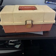 Vintage Fishing Tackle Box Plano Model 5520 Tan Orange