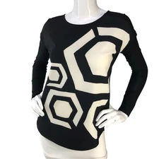 Desigual by Christian Lacroix Women Size S Top Long Sleeve Geometric Print Black