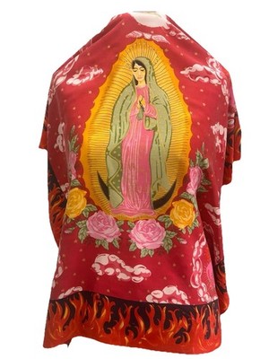 S50#Moschino Silk Scarf Virgin Mary Madonna Sacred Heart Flame Print Italy