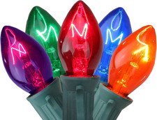 Set of 25 Transparent Multi-Color C7 Twinkle Christmas Lights - 24 Ft. Green Wir