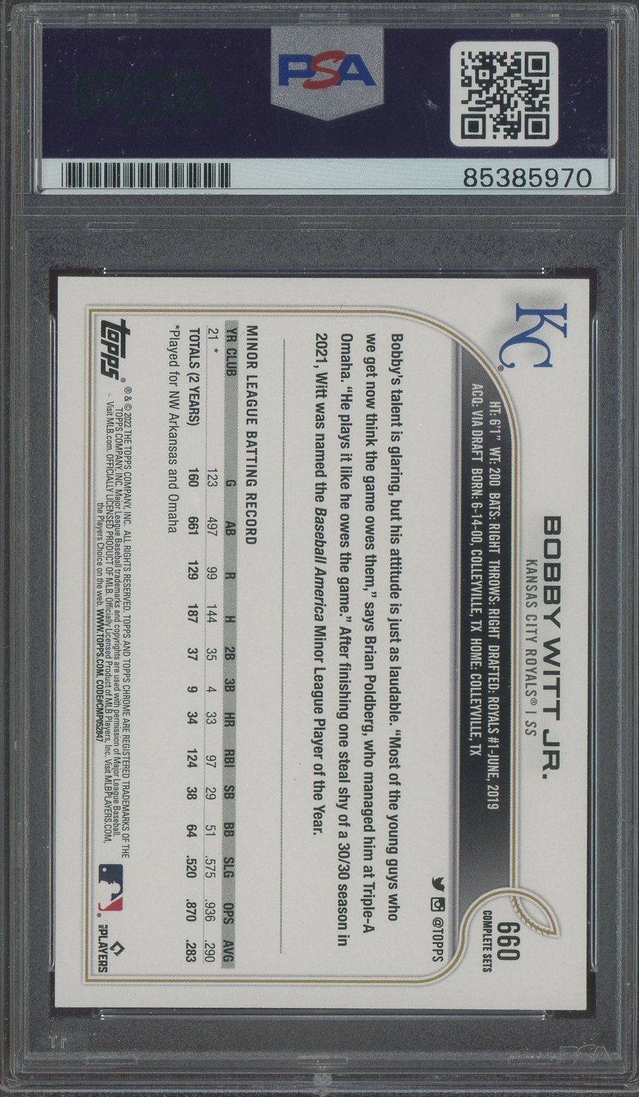 Bobby Witt Jr Signed 2022 Topps Complete Sets RC Rookie PSA/DNA 10 AUTO view 2
