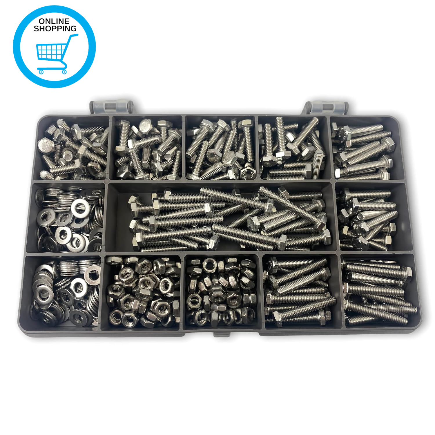 475 ASSORTED PIECE, A2 M4 FULLY THREADED BOLTS NUTS WASHERS SCREWS STAINLESS KIT