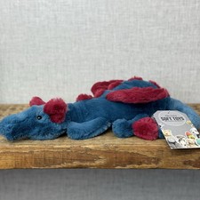 Jellycat Little Dexter Dragon - Red/Blue Beanie Small Dragon Retired 11”