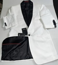 NWTDobell White Dinner/Tux Jacket Black Shawl Lapel Red Accent Runway Tuxedo 34L