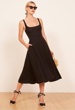 Reformation Dress Midi Womens Size XL Black Rou Fit & Flare Sleeveless Pockets