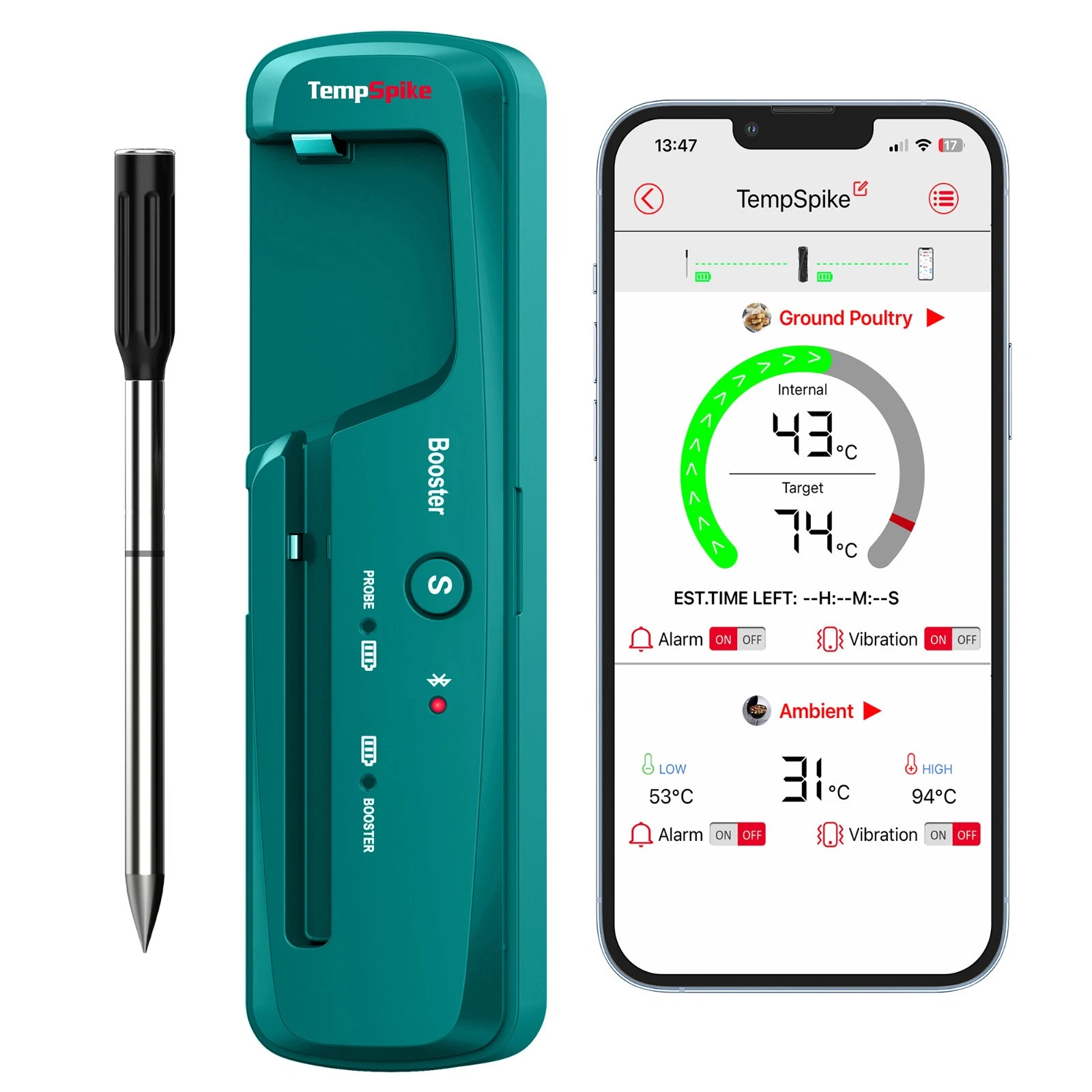 TempSpike TP961 Green Wireless Meat Thermometer 500ft Bluetooth 5.2 Dual-Sensor
Opens in a new windo