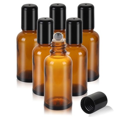 6 Pack Amber Roller Bottles for Oils 30ml Refillable Roller Ball Applicator f...