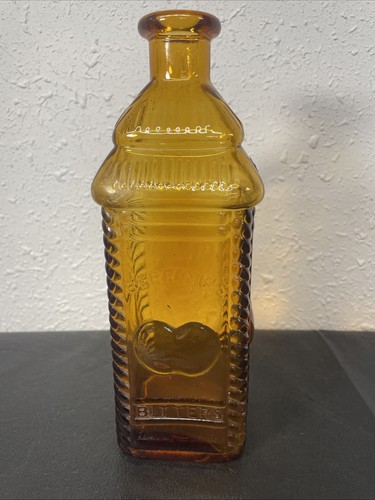VINTAGE 9" HIGH PERRINE'S DEPOT BERRING’S APPLE BITTERS AMBER GLASS BOTTLE