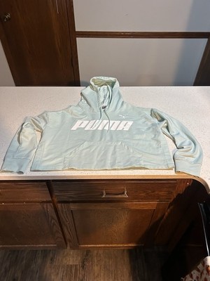 Puma Women's Cropped Hoodie Mint Pullover Sweatshirt