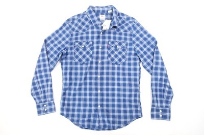 LEVIS PLAID WINDOWPANE BLUE SMALL STANDARD WESTERN BUTTON FRONT SHIRT MENS NEW