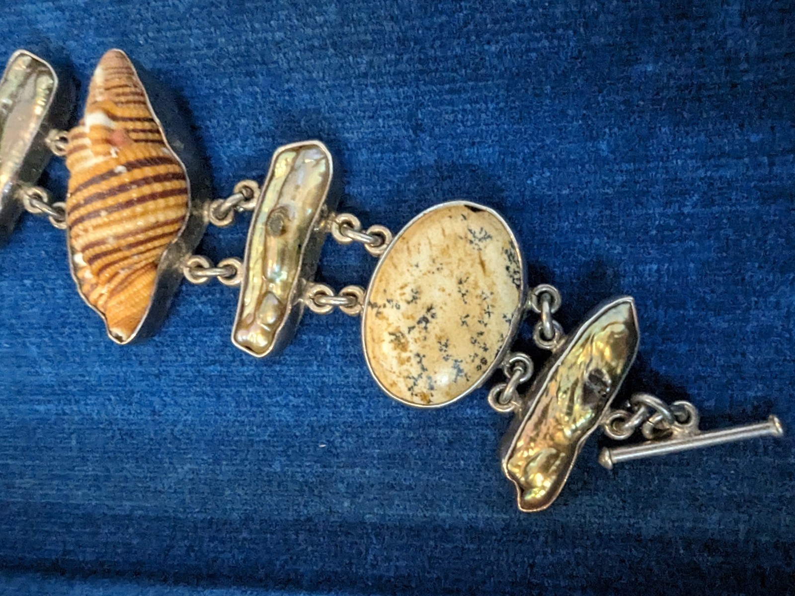 Signed Sterling Silver Shell, Ablone Jasper Stone… - image 4