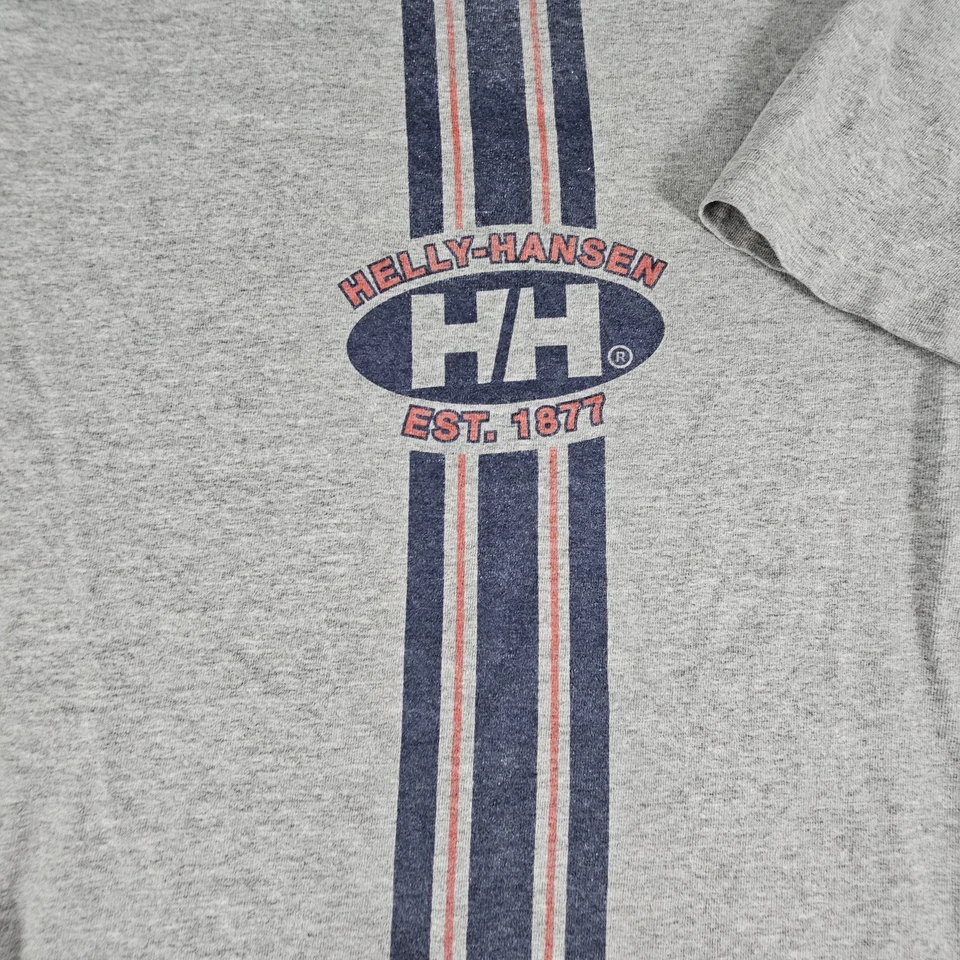 Helly Hansen Shirt Mens XL Gray Outdoor Stripe Logo Tee T-Shirt 100% Cotton - Image 3 of 4