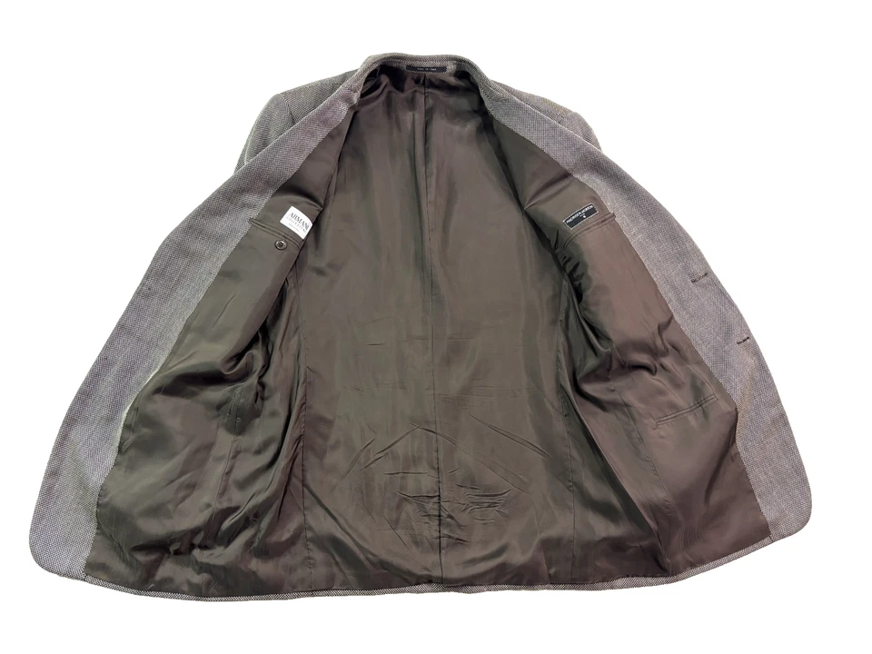 Jaqueta blazer Armani Collezioni 42L marrom pontilhada seda linho lã terno esporte casaco - Imagem 4 de 4