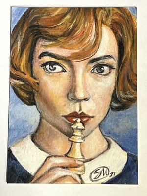 The Queen's Gambit Chess Original Paint Oil Colours Art Card of Beth Harmon 1/1