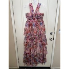 Lulus Dayanara Pink Multi Floral Fairycore Prom Tiered Maxi Dress Sz M