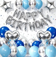 Silver Happy Birthday Balloon Banner Set Mylar letter Party Decoration Sign