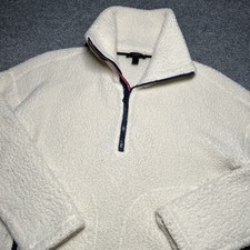 J Crew Sweater Womens XS Ivory Sherpa Polartec 1/4 Zip Pullover Jacket Fleece