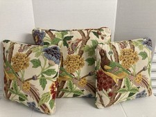 Lot Of 3 Hydrangea Bird Pillows Square Cotton Linen Yellow