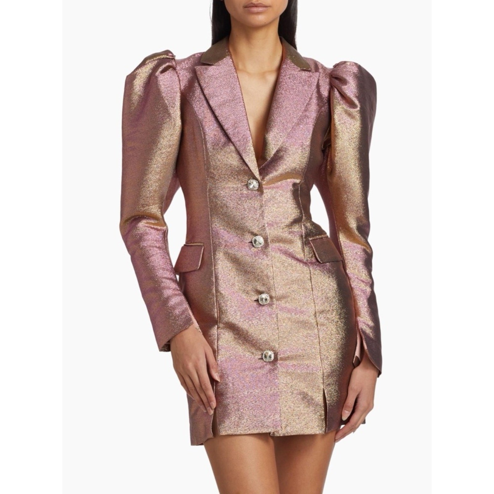 NWT ROTATE BIRGER CHRISTENSEN Fonda Metallic Puff-Sleeve Blazer Minidress