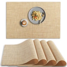 homEdge PVC Non-Slip Heat Resistant Placemats Set of 4 Beige