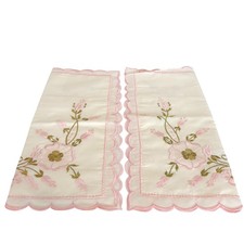 Vintage Floral Embroidered Cottage Country Pillow Shams Cream Pink Farm 14X16