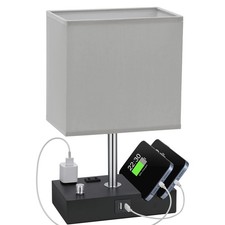 Table Lamp for Bedroom with Dual USB Ports, Grey Fully Dimmable Bedside Lamp ...