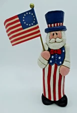 Eddie Walker Patriotic Santa Uncle Sam July 4th Figurine Stars Stripes w/Flag
