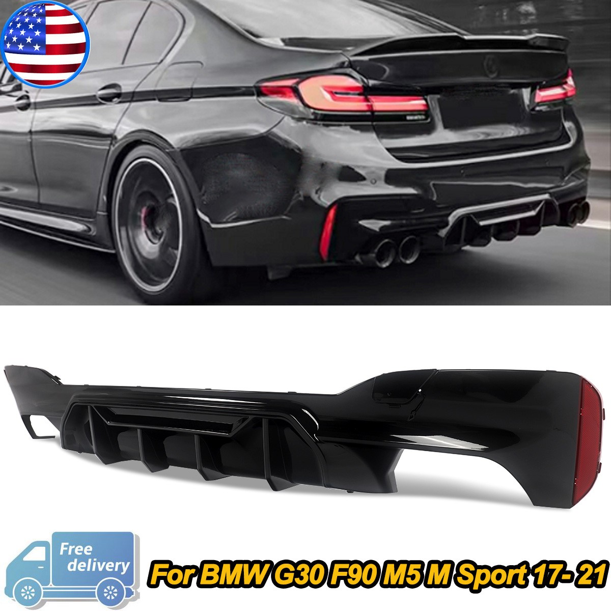 Rear Bumper Diffuser For BMW G30 520i F90 M5 M Sport 2017-21