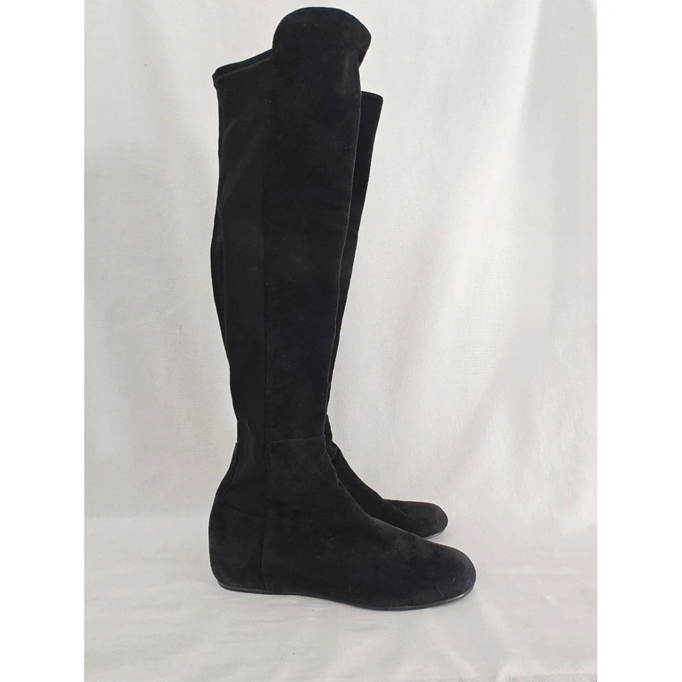 Botas de cuña Stuart Weitzman Lander por encima de la rodilla tela de gamuza negra 8 SW68376 Foto 2 de 4