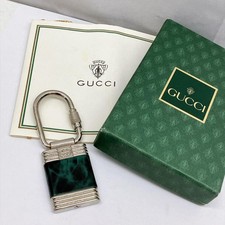GUCCI Keychain Carabiner Silver Green with Box Rare from Japan
