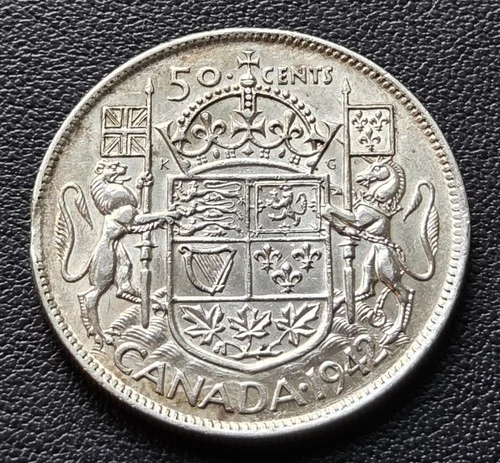 1942 Canada 50 Cents George VI Silver Coin – 80% Silver Half Dollar