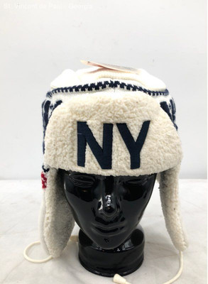 Robin Ruth White Embroidered Shearling Lined Earflap Ushanka Hat NYC - Size L