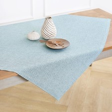 Solino Home 100 Pure Linen Tablecloth 52x52 Inch - Narrow Stripe Rainforest ...