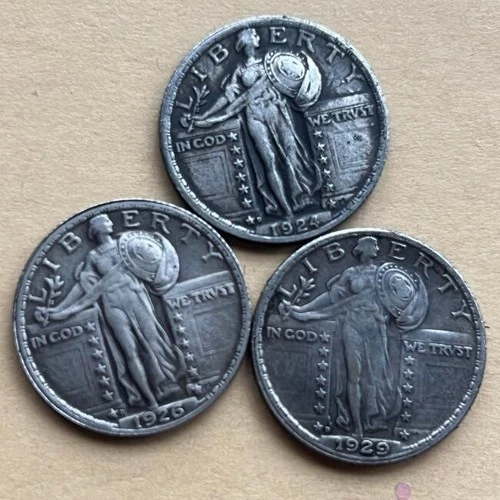 1924D 1926D 1929D Standing Liberty Quarter Silver Coin Solid Very Fine Details