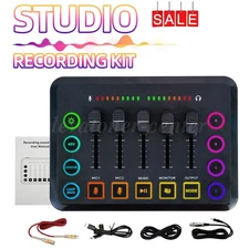 Live Sound Card and Audio w/ XLR Microphone Interface RGB PC Mixer for Streaming