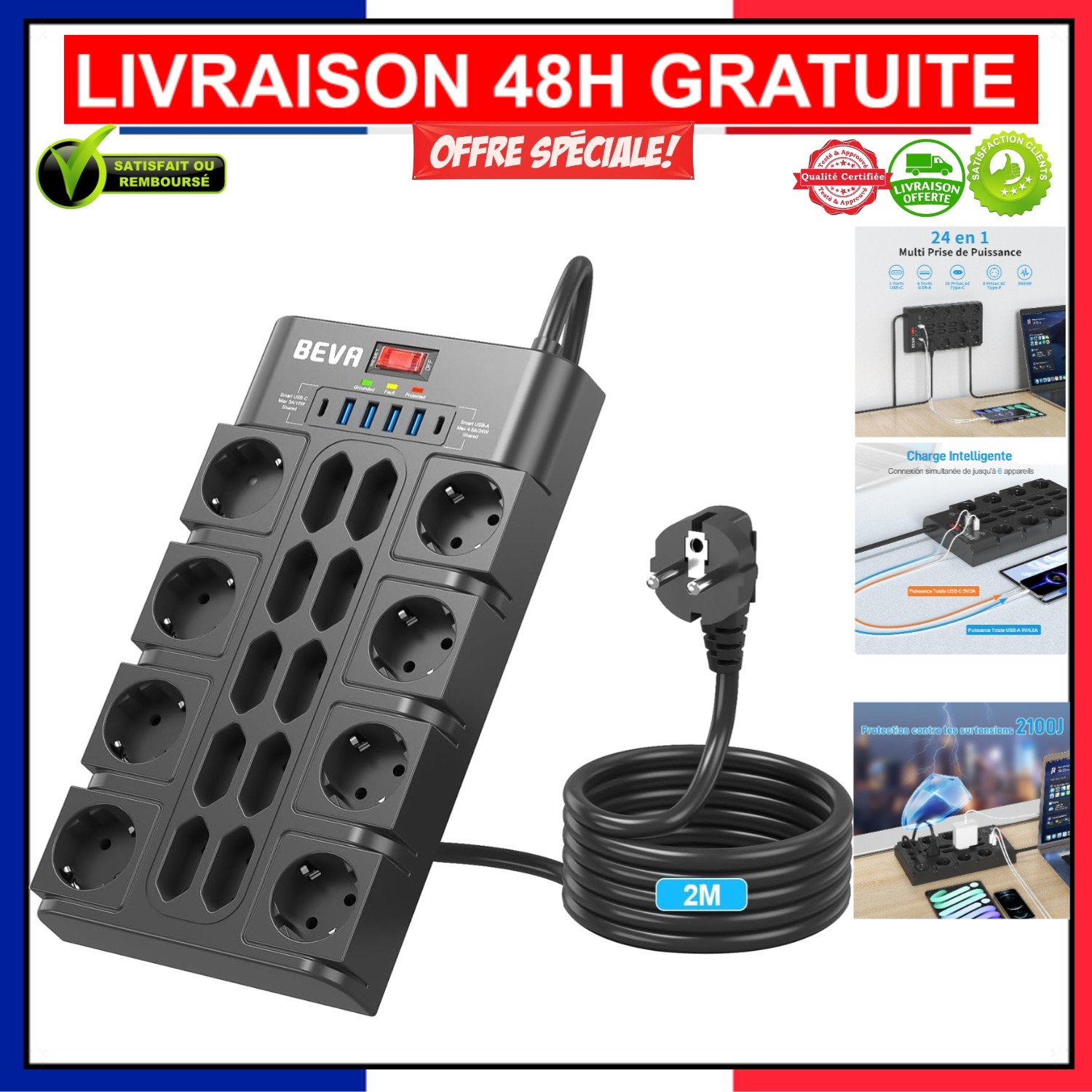 Multiprise USB Anti-Surtension pour Protéger vos Appareils Contre les Chocs Électriques