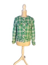 CABI Library Jacket Green Plaid Tweed Button Front Sz S 5653 EUC