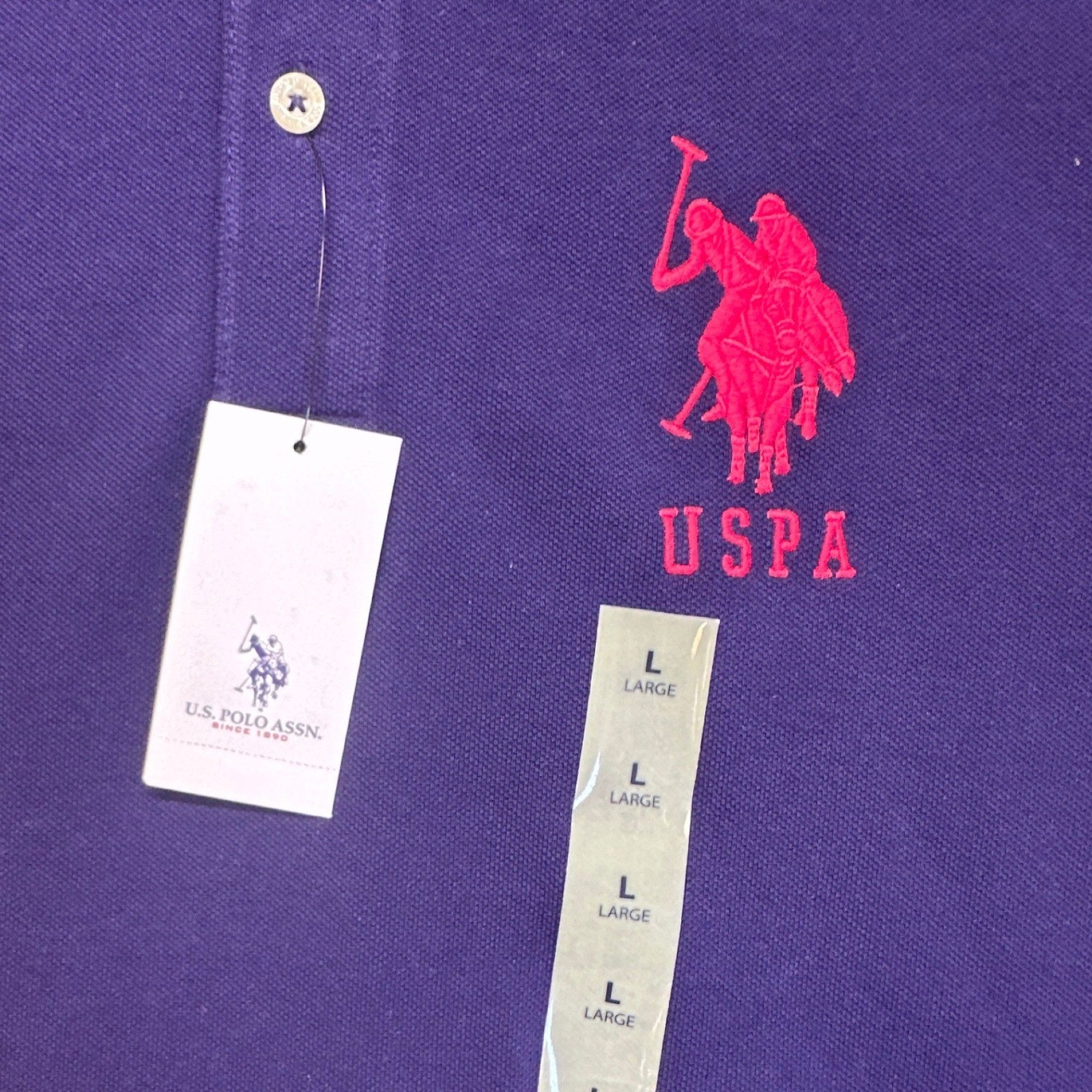 U.S. Polo Assn. Polo Shirt Mens Large Purple NWT Pique Short Sleeve Embroidered image 8