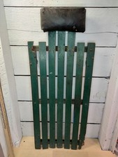 Vintage Wooden Mechanics Creeper Cast Wheels Leather Headrest Green Wooden Slats