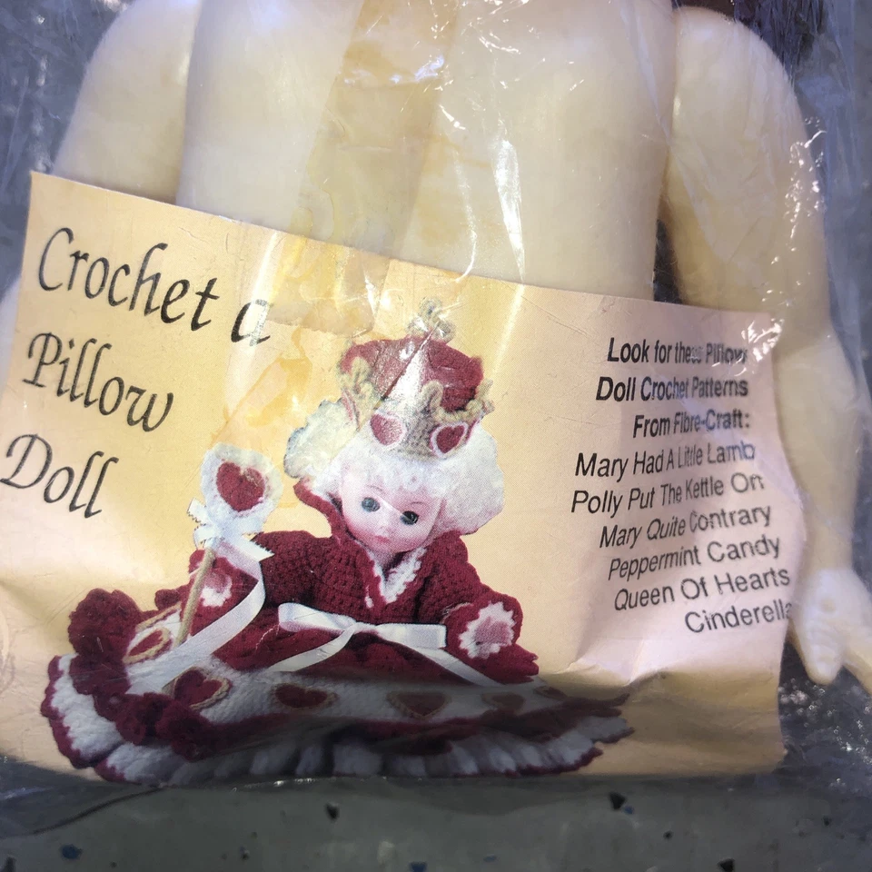 Muñeca almohada vintage de fibra artesanal de 8" pelo castaño con ojos azules parpadeantes 3119 1989 Foto 3 de 4