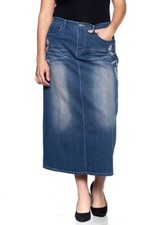 Women's Plus Size Mid Rise A-Line Long Jeans Maxi Denim Embroidered Skirt