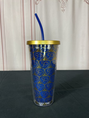 Walt Disney World Parks 50th Anniversary Gold And Blue Tumbler With Straw NEW - Picture 2 of 11