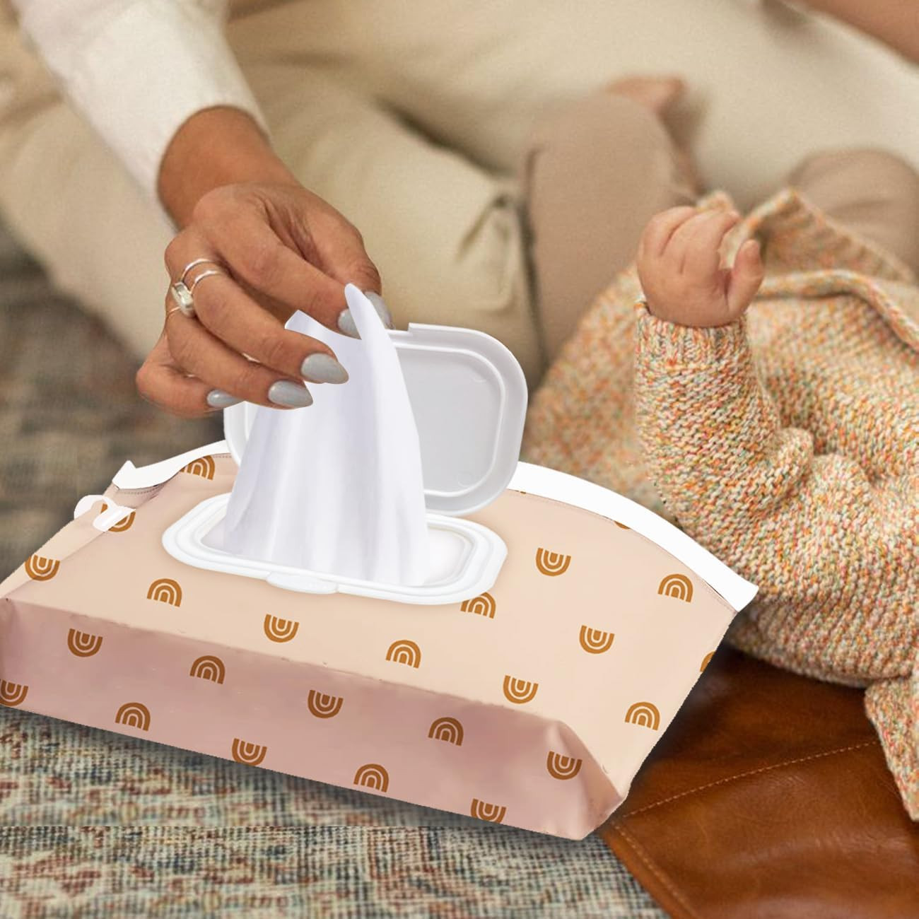 3 Pack Baby Wipes Dispenser，Baby Wipe Holder for Travel，Boho Wipes Container， Re