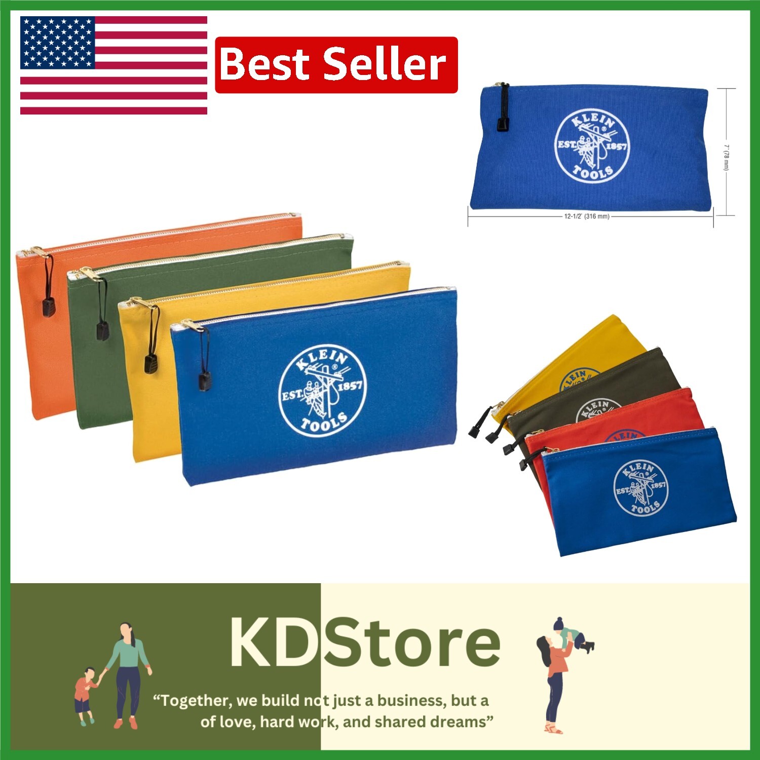 S L1600 Versatile 4-Pack Heavy-Duty Canvas Zipper Bags - Ideal For Tools &Amp; Cash Storage