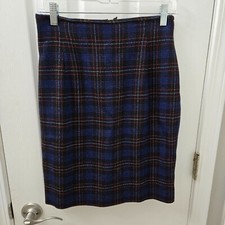 Talbots Pencil Skirt Womens 8P Petite Blue Black Plaid Wool Vintage USA Tartan
