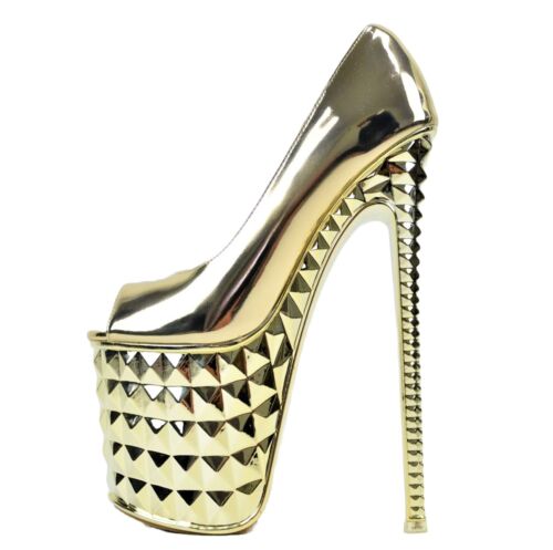 METALLIC Women's Shoes Club Party Pumps XXXL Platform GOGO High Heels GOLD - Picture 1 of 7